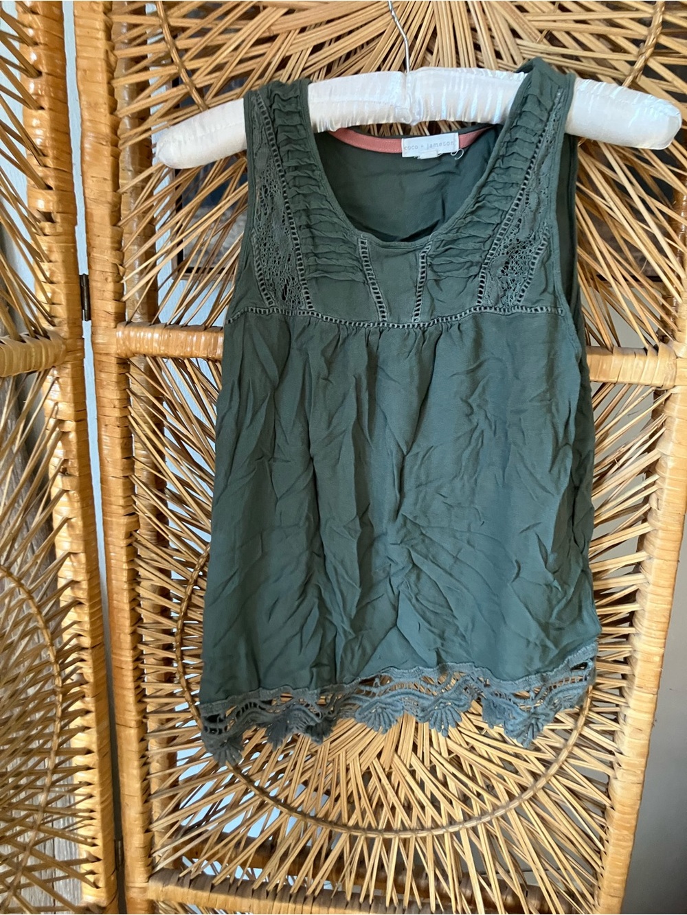 Lucky Brand Olive Green Lace-Hem Sleeveless Tank